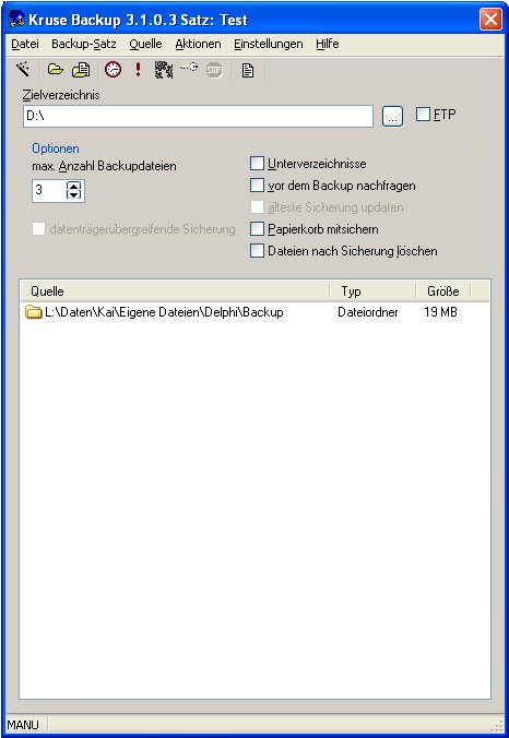 Screenshot vom Programm: Kruse Backup